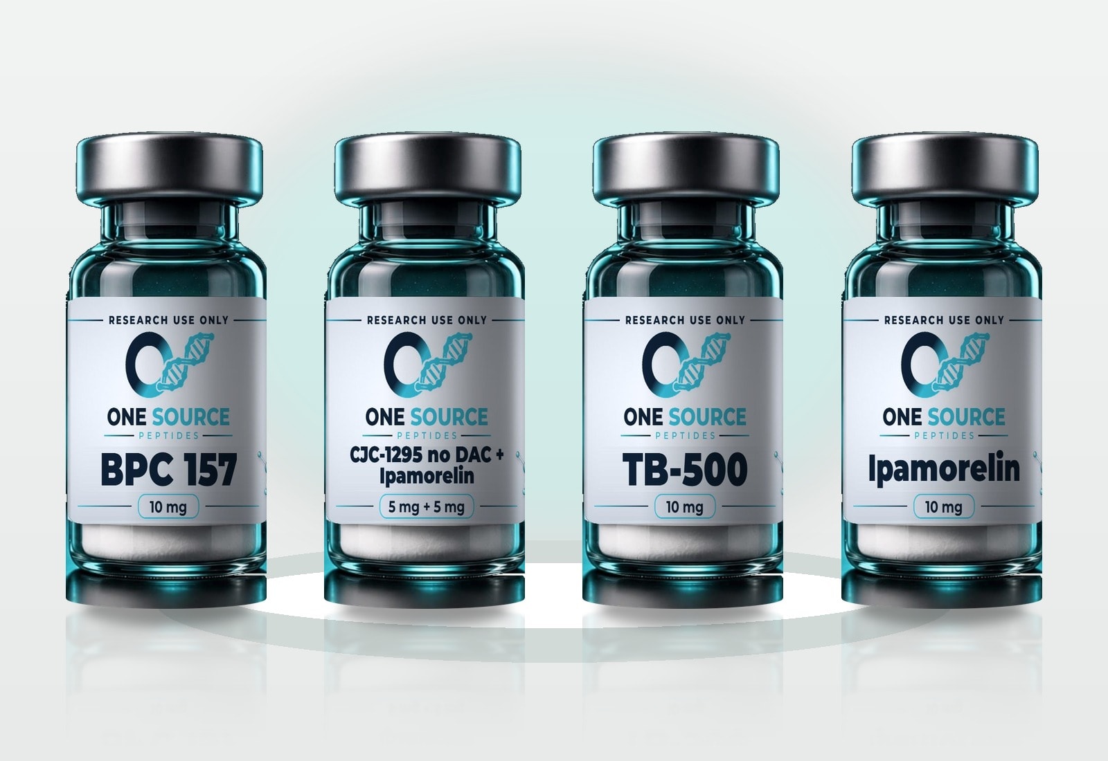 CJC-1295 no DAC 5mg + Ipamorelin 5mg and TB-500 and BPC-157 and Ipamorelin research vials