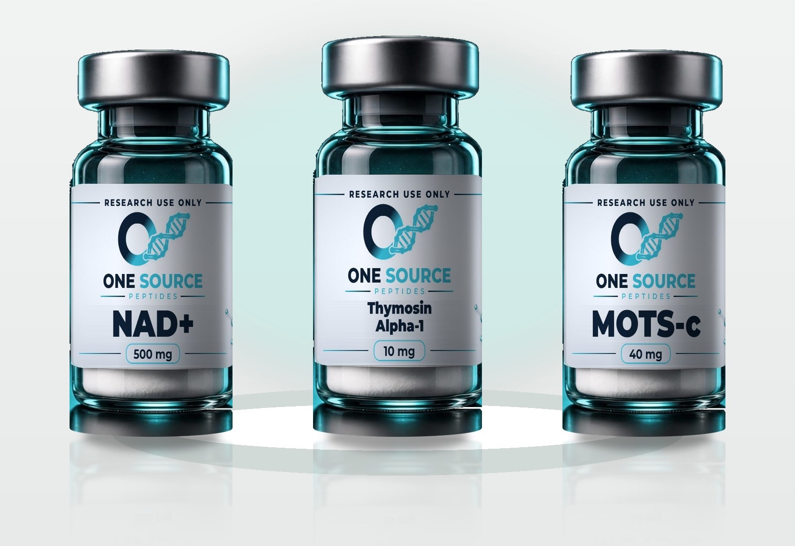 Thymosin Alpha-1 and NAD+ and MOTS-c research vials