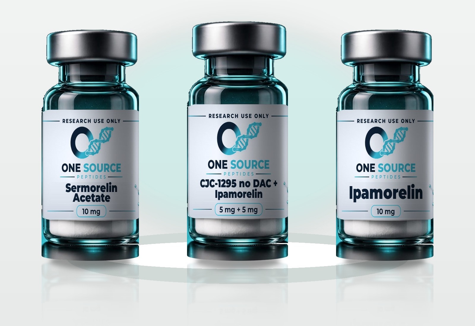 CJC-1295 no DAC 5mg + Ipamorelin 5mg and Sermorelin Acetate and Ipamorelin research vials