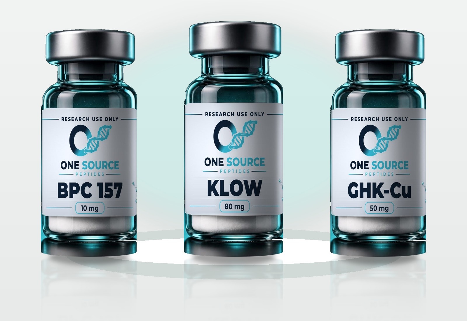 KLOW and BPC-157 and GHK-Cu research vials